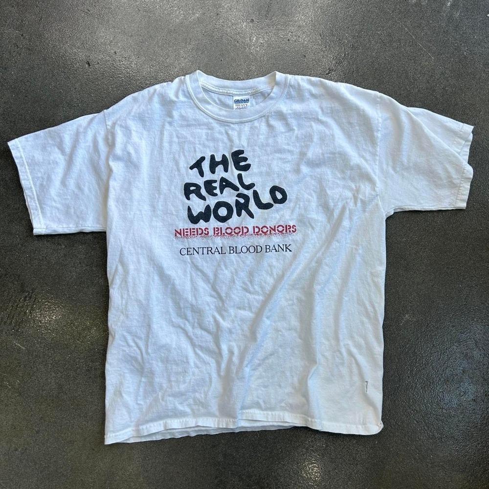 Vintage Y2K The Real World Needs Blood Donors Blood Bank Men's Size Large Tee